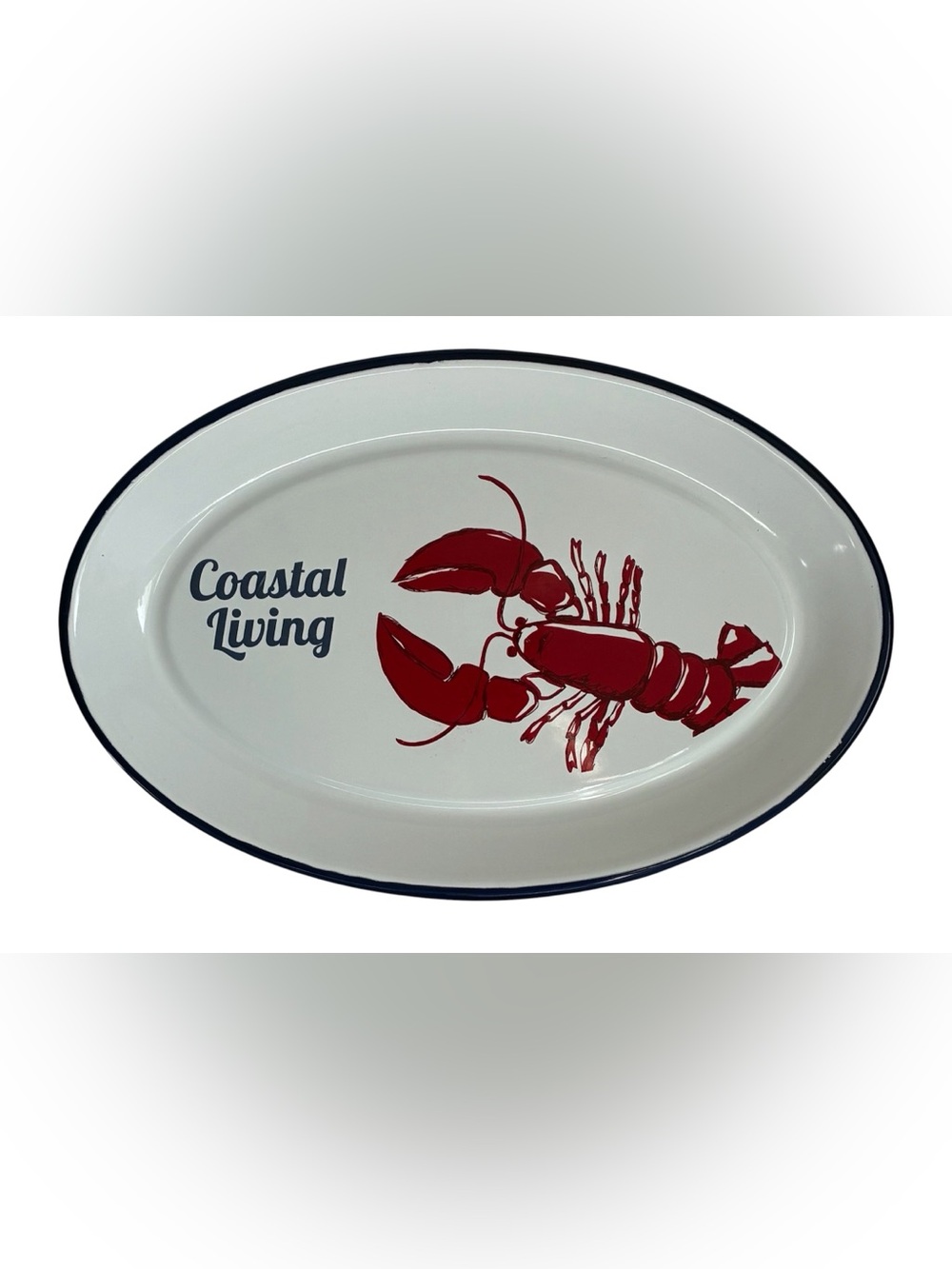 VINTAGE WHITE ENAMELWARE LOBSTER SERVING PLATTER ‘COASTAL LIVING’